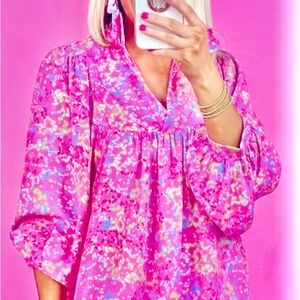 【SOFT & COMFORTABLE FABRIC】: PINK MULTI Womens Long Sleeve Blouse 100% Polyester